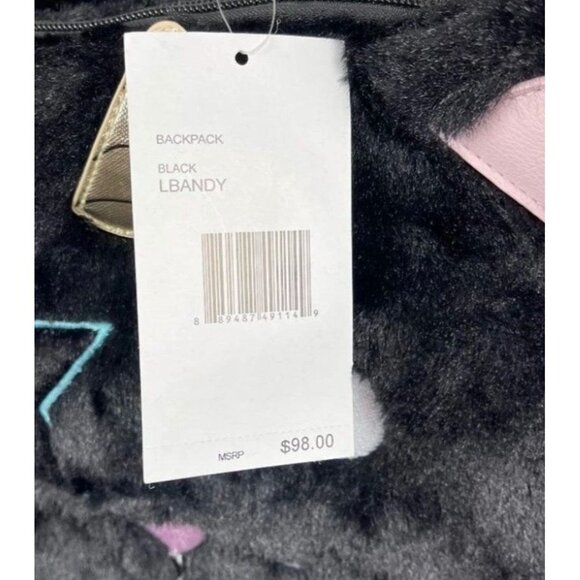 Betsey Johnson Logo Black Cat Unicorn Face Fur & Faux Leather Laptop Backpack - Picture 5 of 5
